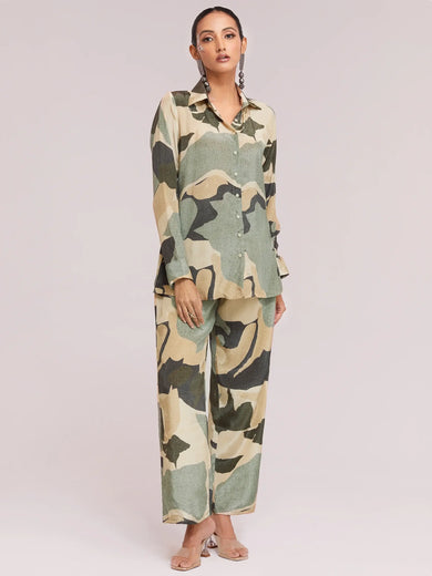 Incredible Multi-Color Digital Printed Crepe Office Wear Co-Ord Set